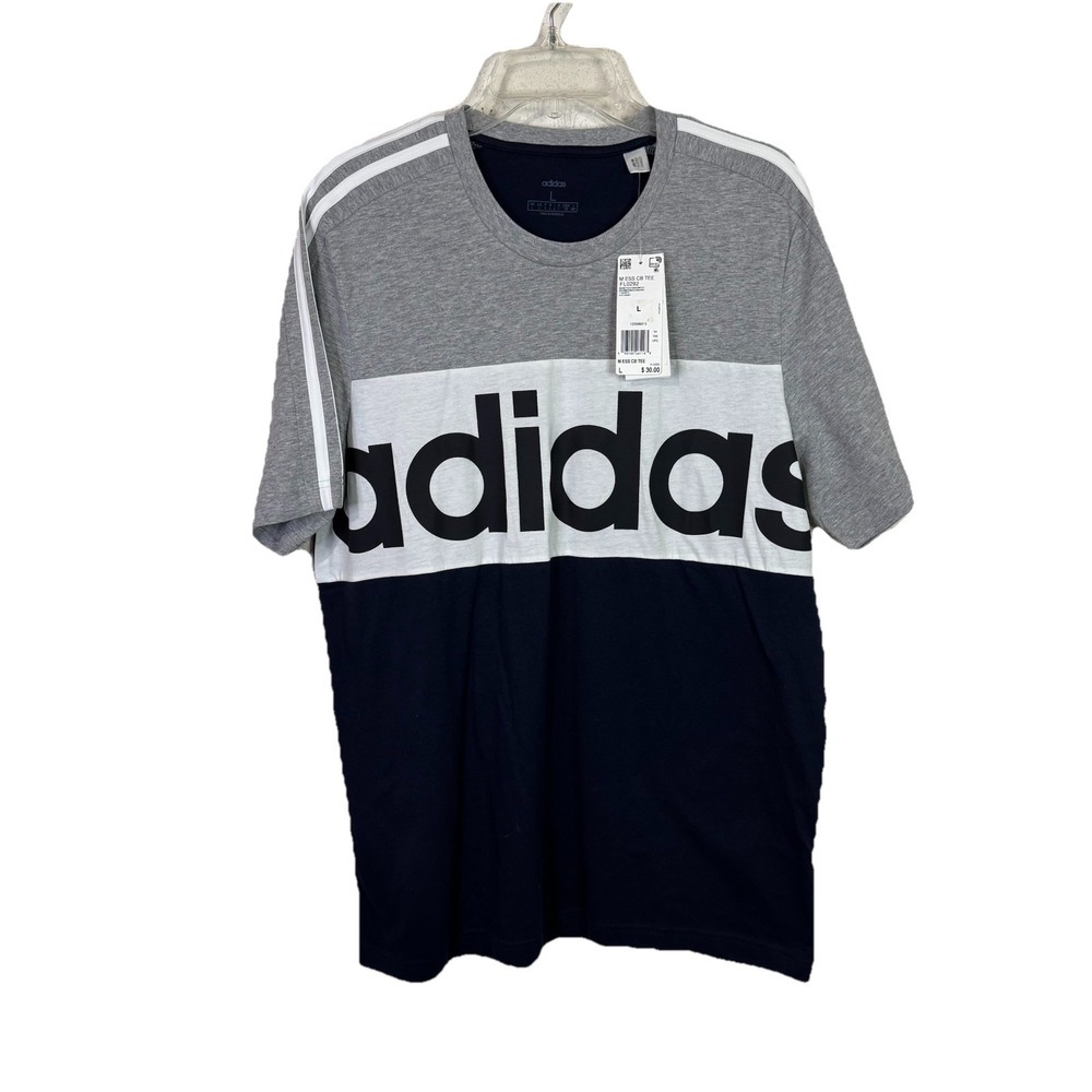 Adidas T Shirt Men L Blue Gray Spell Out Logo Athletic Active‎ Casual Y2K
